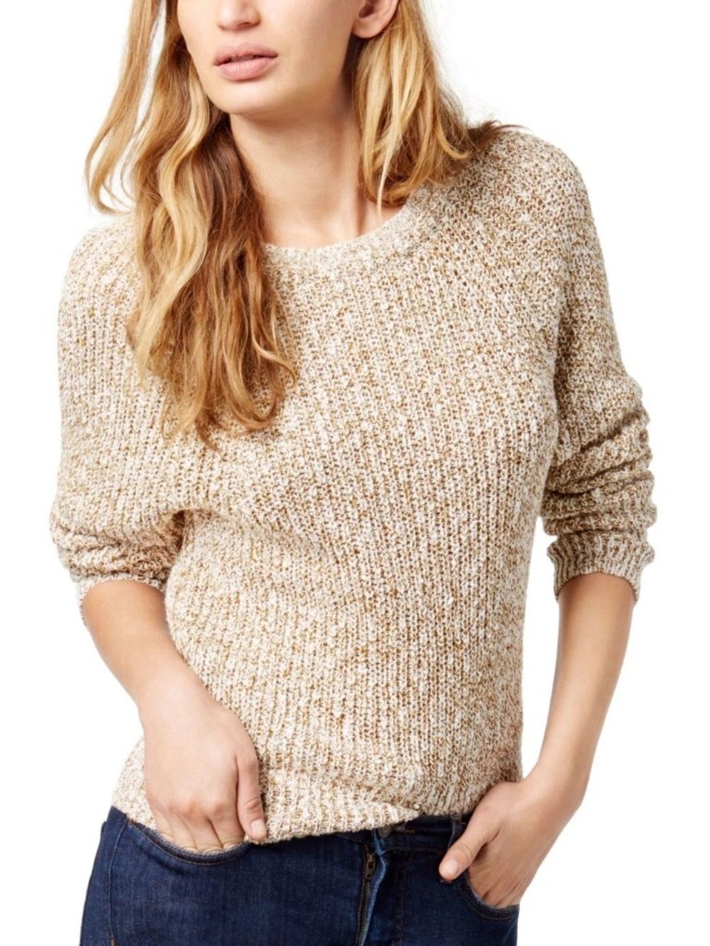 Free People Beige Electric City Chunky‎ Knit Sweater
